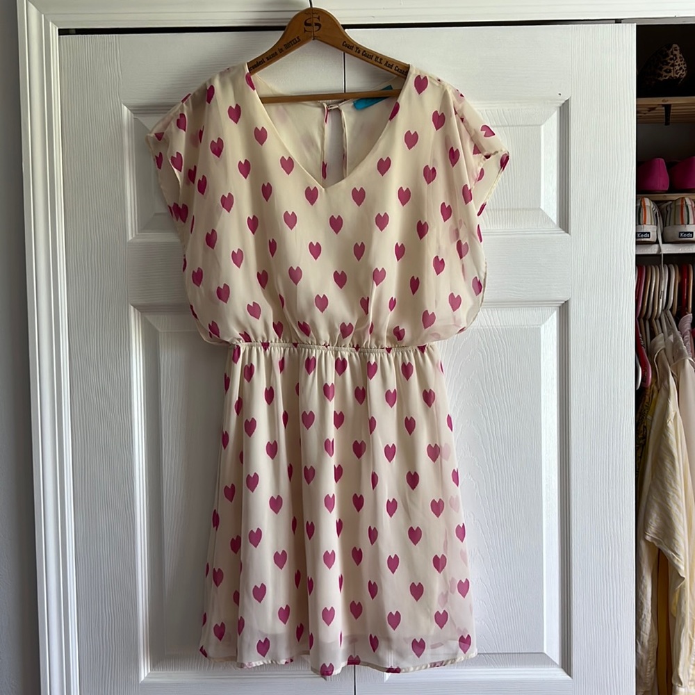 Cream Heart Print Dress